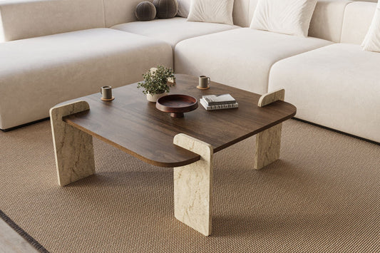Τραπεζάκι Σαλονιού Καρυδί - Travertine 90 x 90 x 35 εκ GR116SAM1502