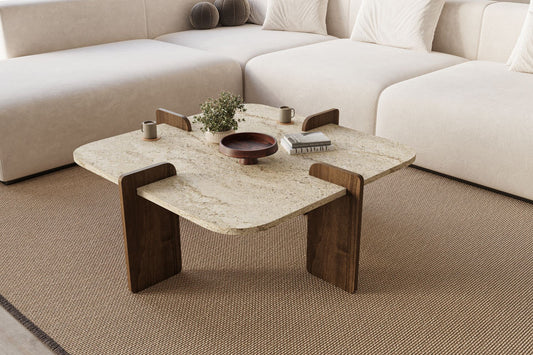 Τραπεζάκι Σαλονιού Travertine - Καρυδί 90 x 90 x 35 εκ GR116SAM1503