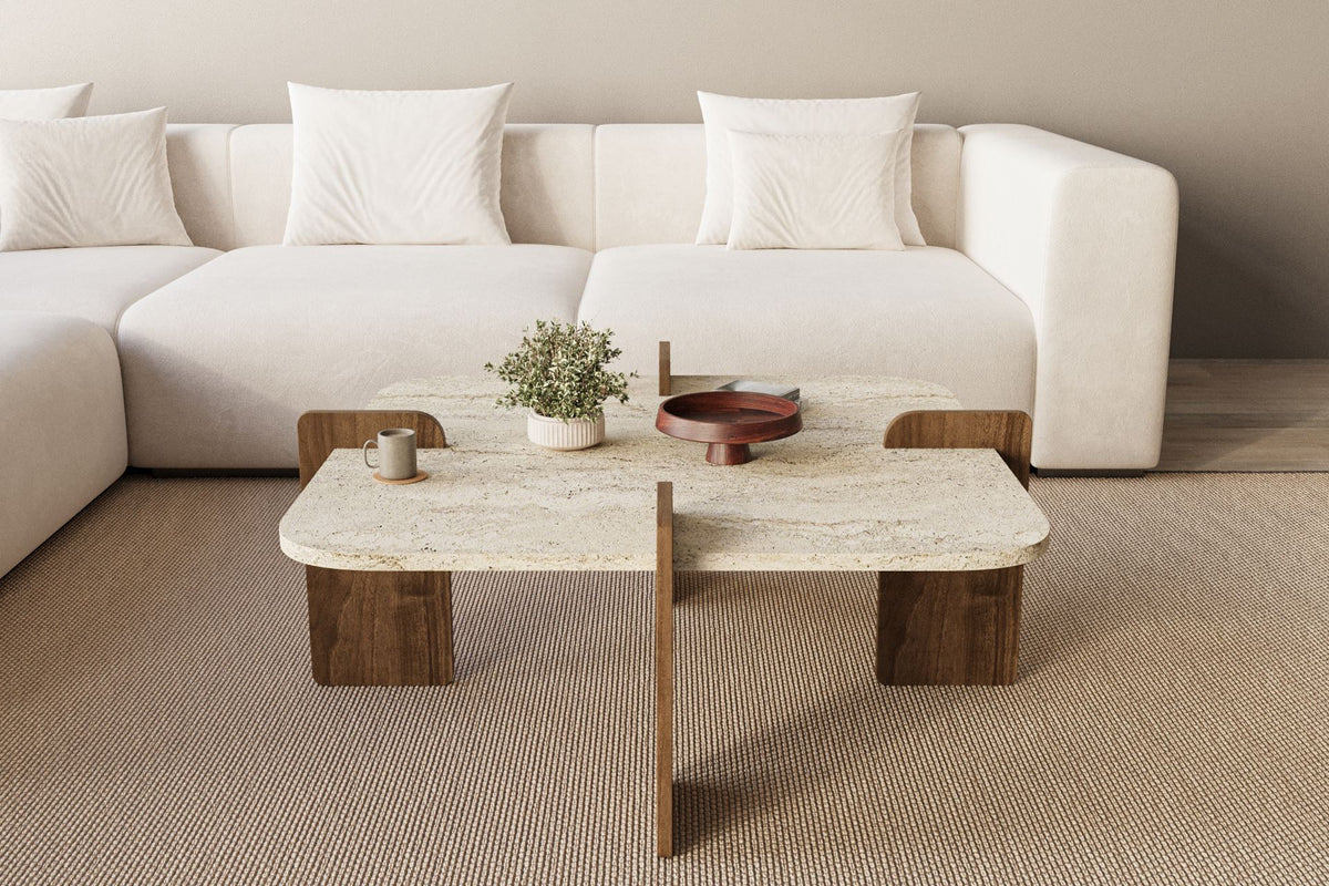 Τραπεζάκι Σαλονιού Travertine - Καρυδί 90 x 90 x 35 εκ GR116SAM1503