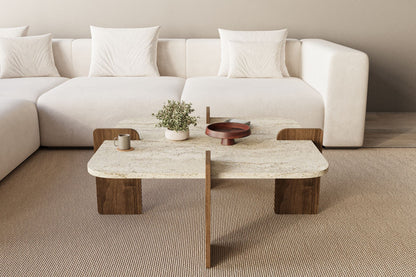 Τραπεζάκι Σαλονιού Travertine - Καρυδί 90 x 90 x 35 εκ GR116SAM1503