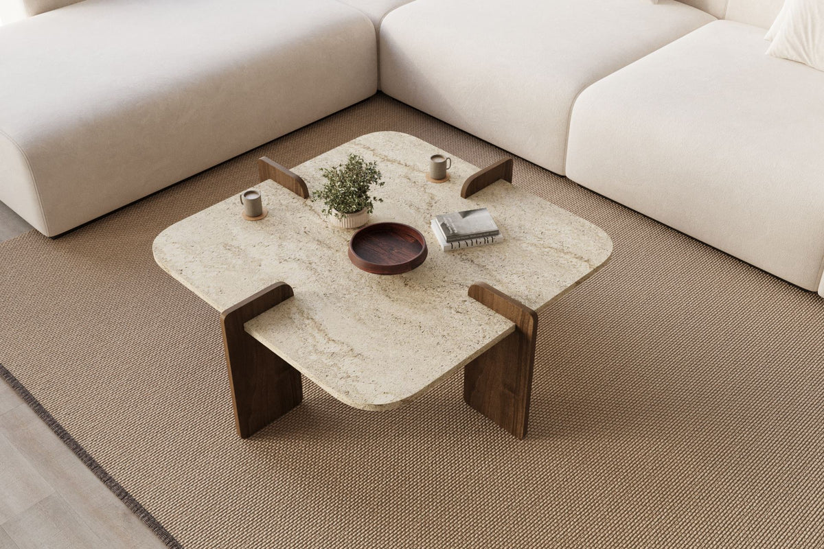 Τραπεζάκι Σαλονιού Travertine - Καρυδί 90 x 90 x 35 εκ GR116SAM1503