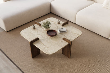 Τραπεζάκι Σαλονιού Travertine - Καρυδί 90 x 90 x 35 εκ GR116SAM1503