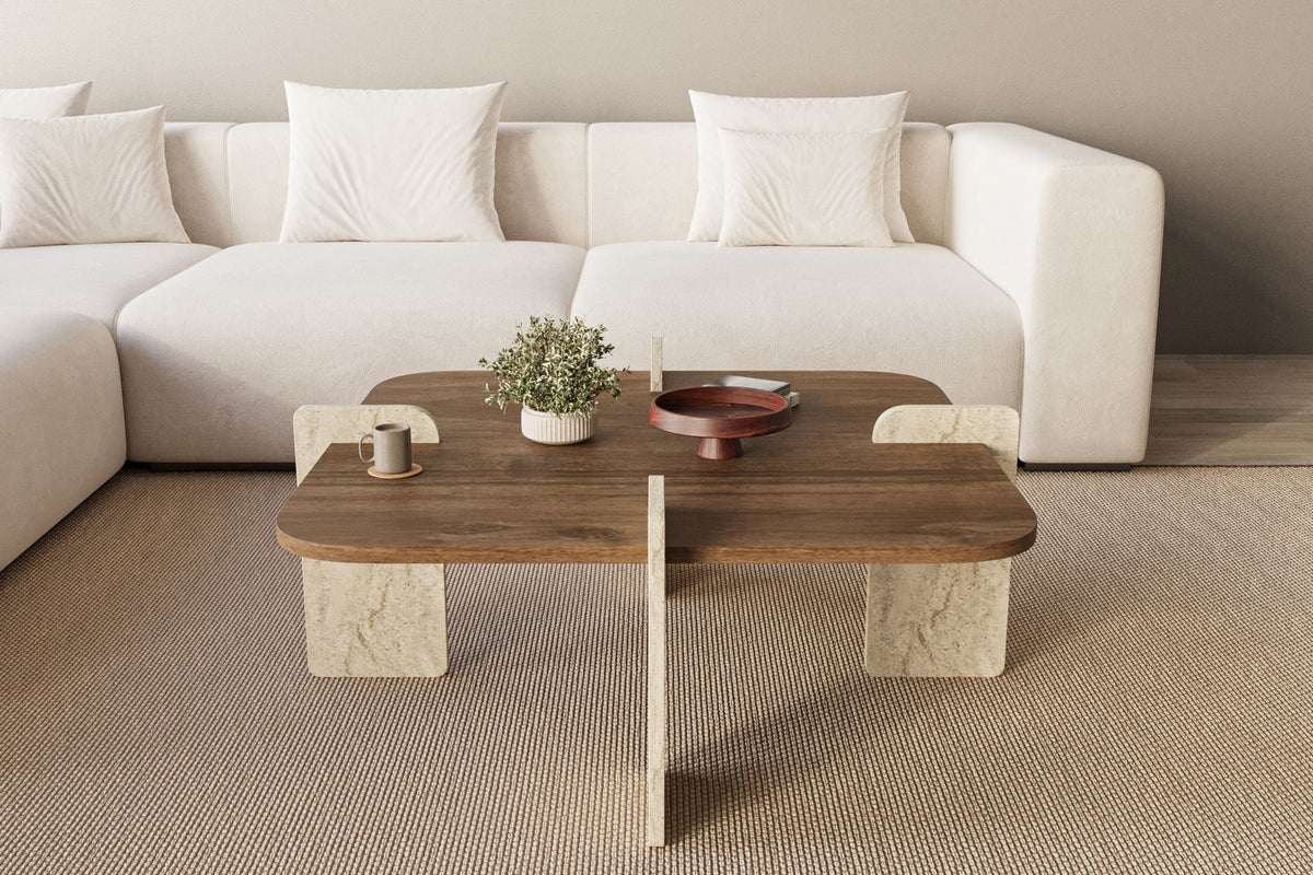 Τραπεζάκι Σαλονιού Καρυδί - Travertine 90 x 90 x 35 εκ GR116SAM1504