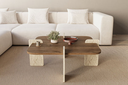 Τραπεζάκι Σαλονιού Καρυδί - Travertine 90 x 90 x 35 εκ GR116SAM1504