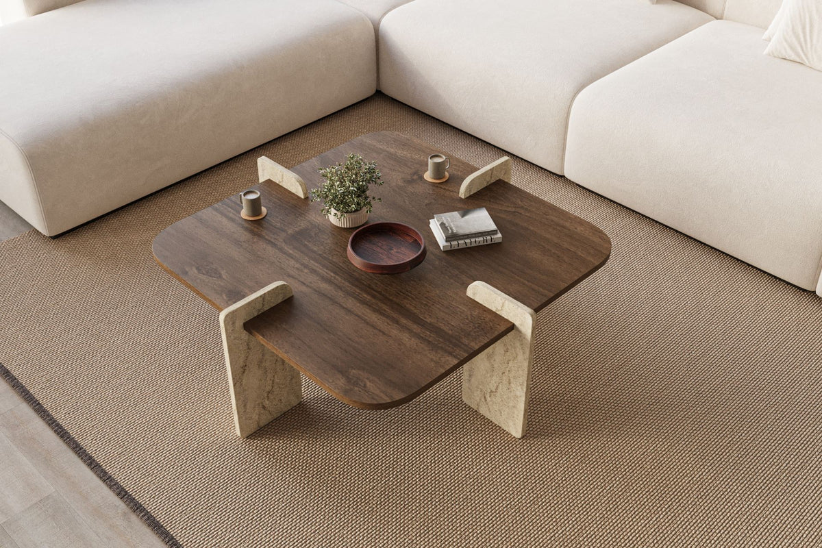 Τραπεζάκι Σαλονιού Καρυδί - Travertine 90 x 90 x 35 εκ GR116SAM1504