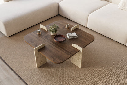 Τραπεζάκι Σαλονιού Καρυδί - Travertine 90 x 90 x 35 εκ GR116SAM1504