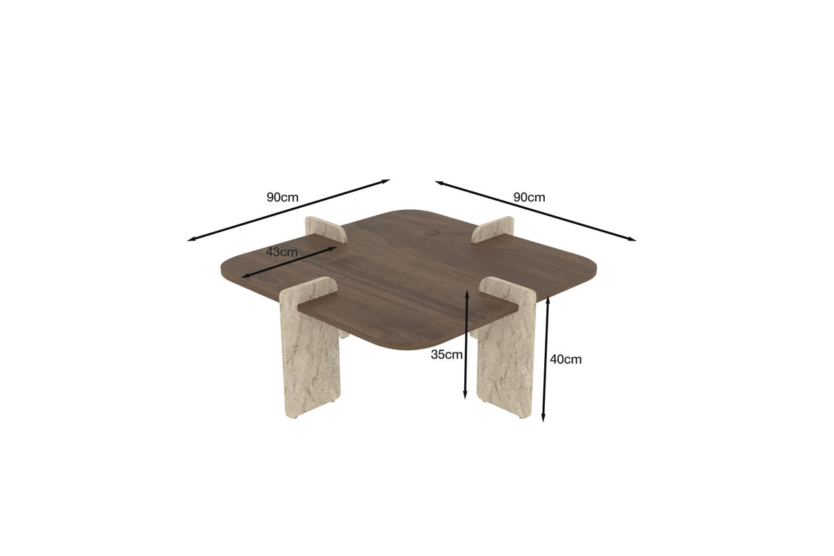 Τραπεζάκι Σαλονιού Καρυδί - Travertine 90 x 90 x 35 εκ GR116SAM1504