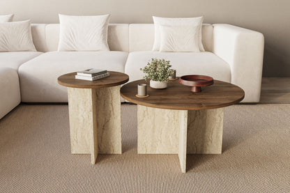 Τραπεζάκι Σαλονιού Set Καρυδί - Travertine 70 x 70 x 40 εκ GR116SAM1510