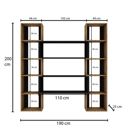 Βιβλιοθήκη 114 × 25 × 200 εκ. Φυσικό Μαύρο GR120PLT1268