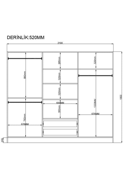 Ντουλάπα 210x180x52 εκ Ματ Λευκό 167RAB1185