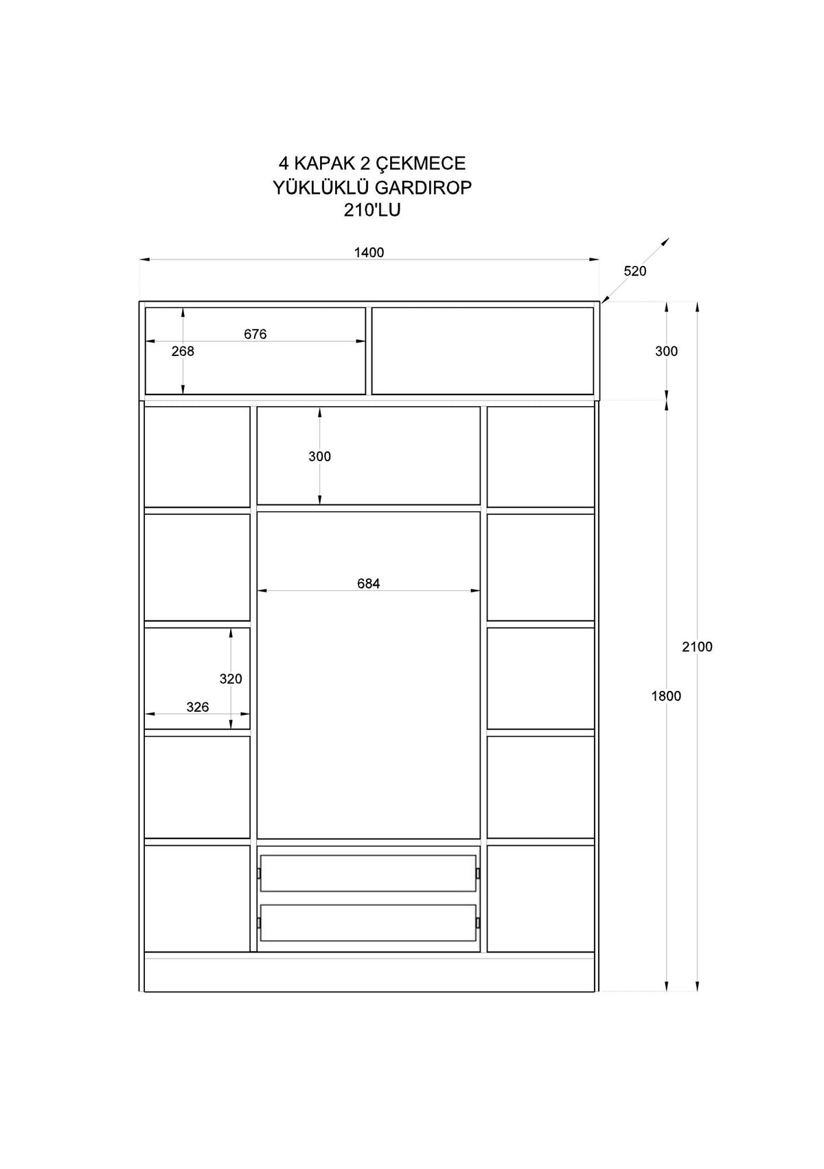 Ντουλάπα 140x210x52 εκ Ματ Λευκό 167RAB1205