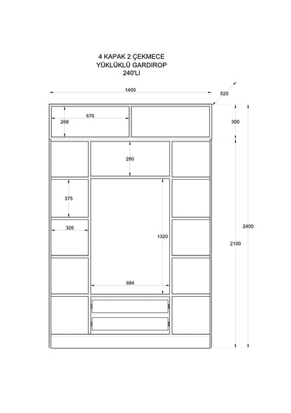 Ντουλάπα 140x240x52 εκ Ματ Λευκό 167RAB1208