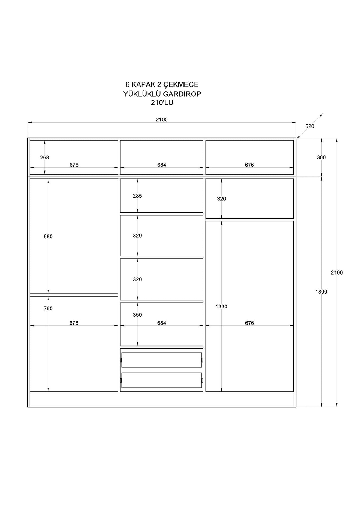Ντουλάπα 210x210x52 εκ Ματ Λευκό 167RAB1213