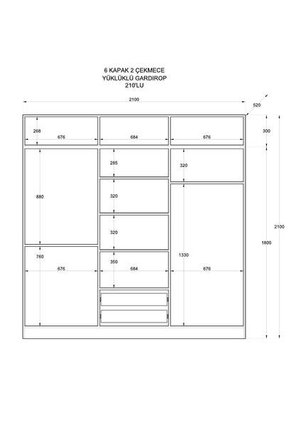Ντουλάπα 210x210x52 εκ Ματ Λευκό 167RAB1213