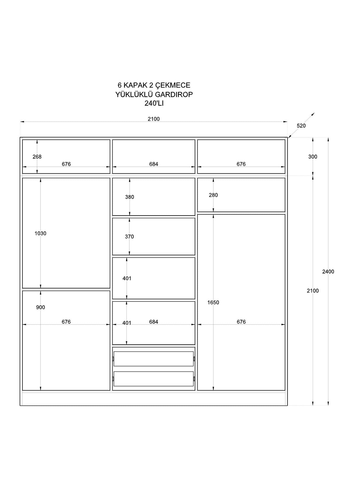 Ντουλάπα 210x240x52 εκ Ματ Λευκό 167RAB1214