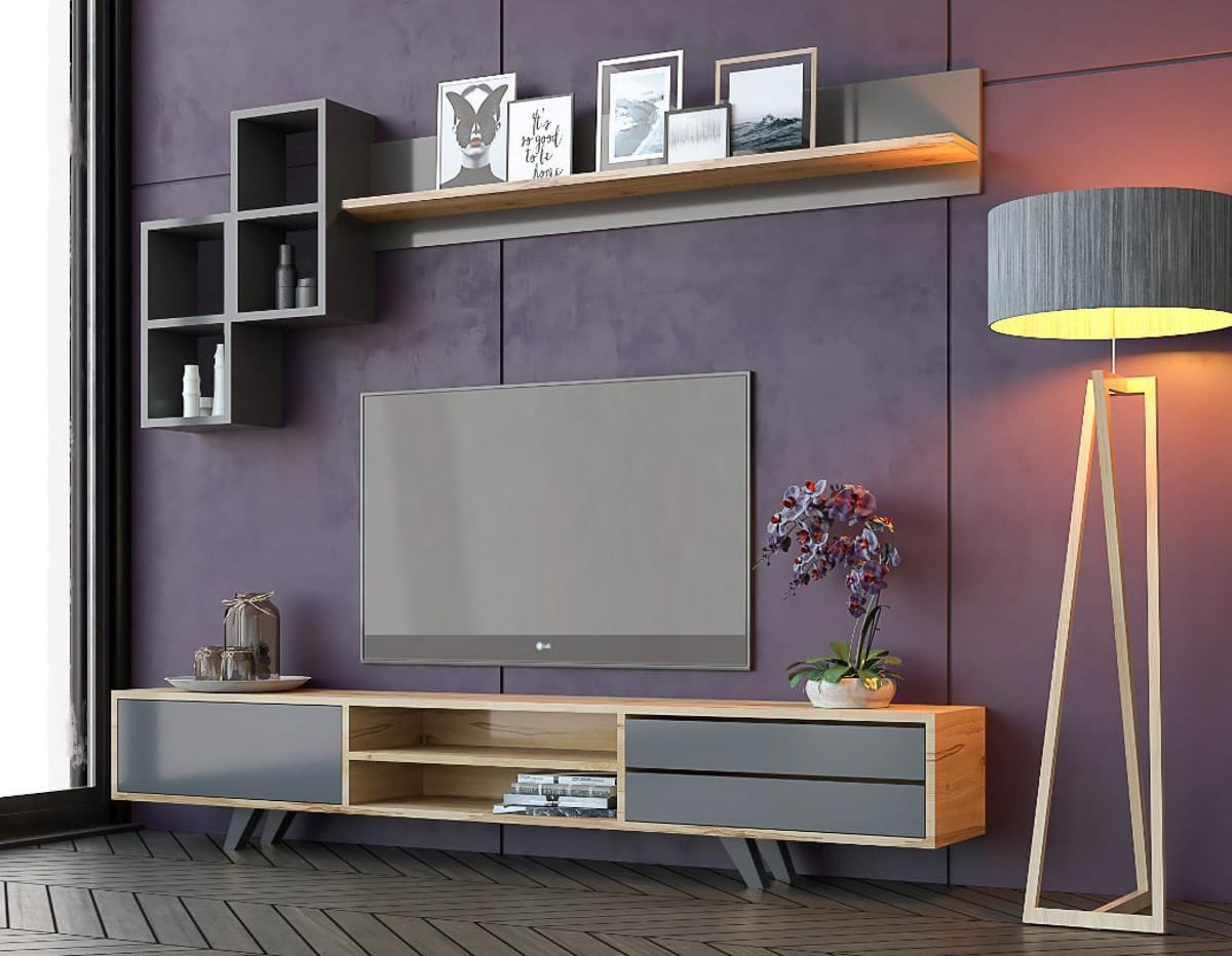 Έπιπλο Τηλεόρασης TV Βάση Σύνθεση Ανθρακί Δρυς | 167RAB1901