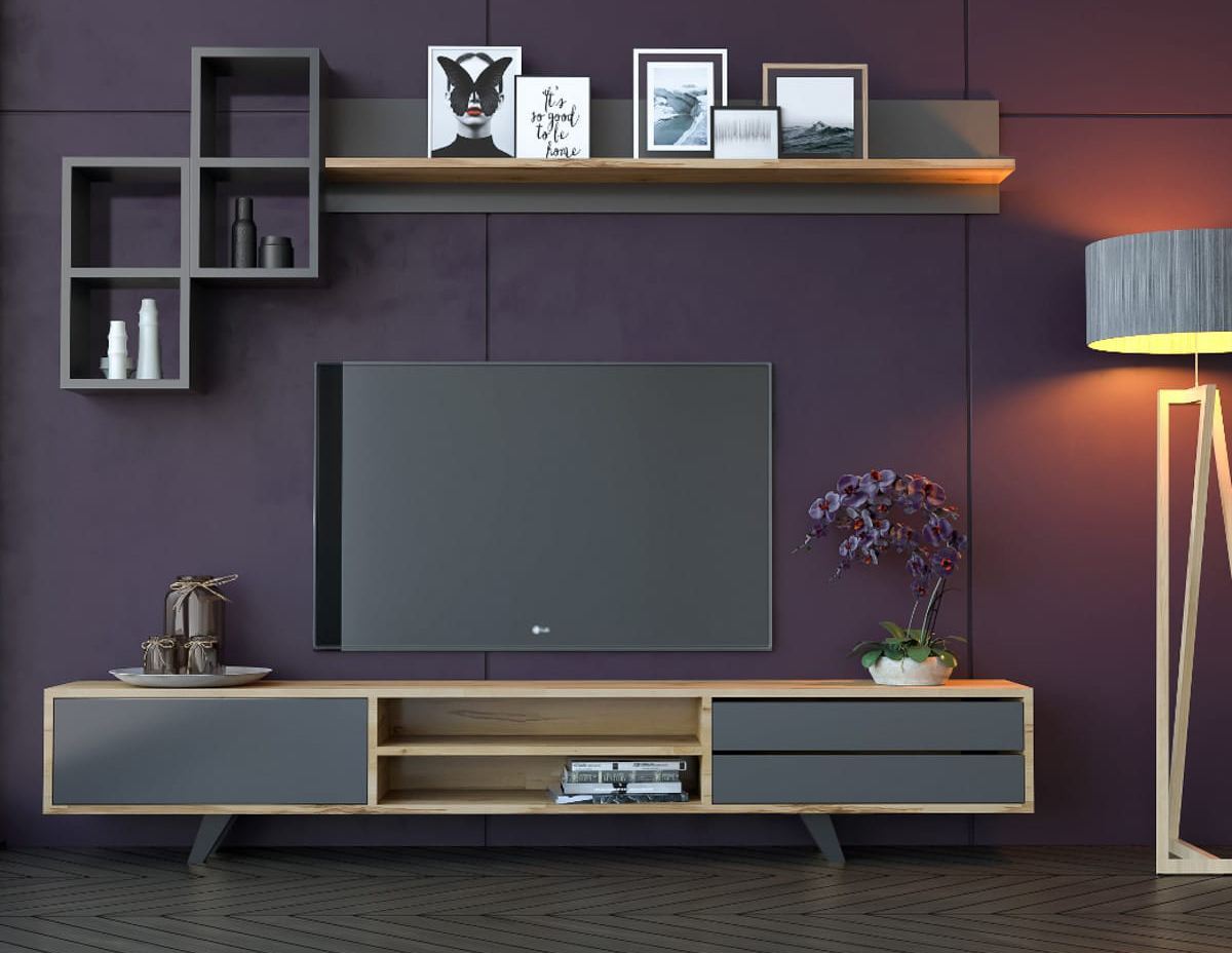 Έπιπλο Τηλεόρασης TV Βάση Σύνθεση Ανθρακί Δρυς | 167RAB1901