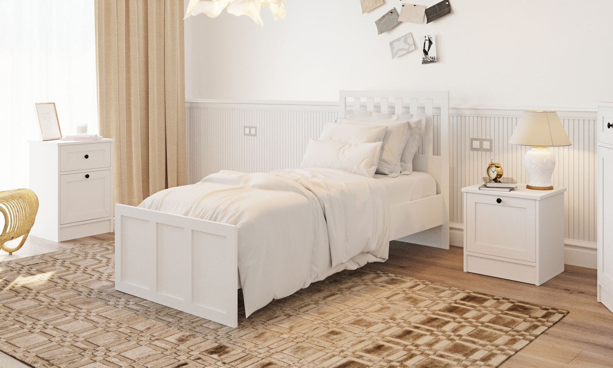 Μονό Κρεβάτι 90x190 cm με Κεφαλάρι MDF σε Ματ Λευκό Χρώμα – Σύγχρονος Σχεδιασμός & Ανθεκτική Κατασκευή | 167RAB2105