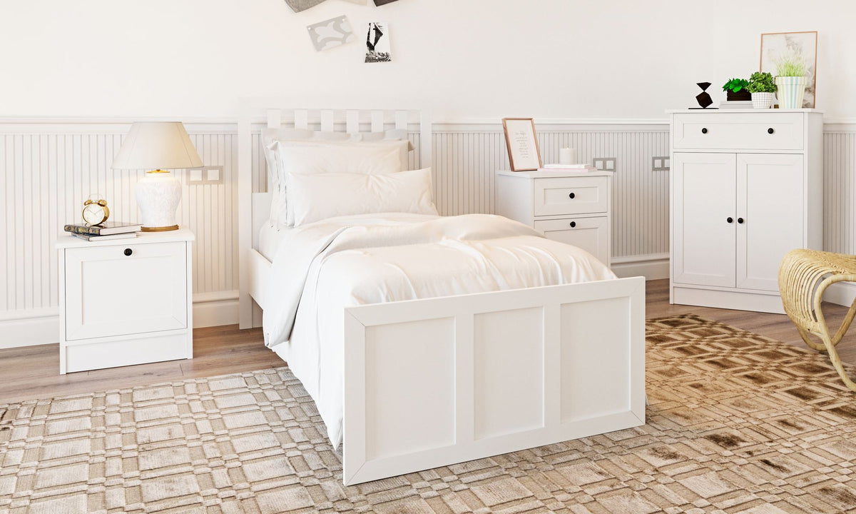 Μονό Κρεβάτι 90x190 cm με Κεφαλάρι MDF σε Ματ Λευκό Χρώμα – Σύγχρονος Σχεδιασμός & Ανθεκτική Κατασκευή | 167RAB2105