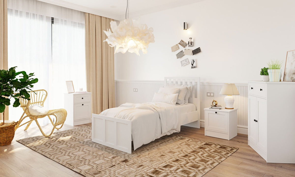 Μονό Κρεβάτι 90x190 cm με Κεφαλάρι MDF σε Ματ Λευκό Χρώμα – Σύγχρονος Σχεδιασμός & Ανθεκτική Κατασκευή | 167RAB2105