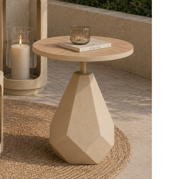 Στρογγυλό Τραπεζάκι Σαλονιού Βοηθητικό 45x45x49 εκ Κομοδίνο Μεταλλικό & Ξύλινο Μοντέρνα Ακανόνιστη Βάση 92564