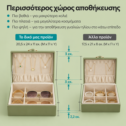 Κοσμηματοθήκη  με Αφαιρούμενο Δίσκο Βελούδινη Επένδυση & Χρυσές Λεπτομέρειες – Πράσινη 24×20×11 εκ.   B-34JBC165C02