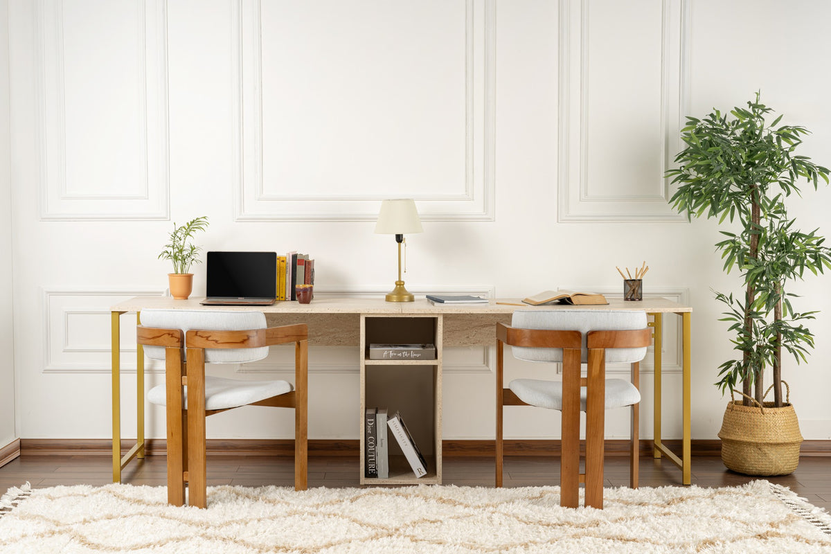 Γραφείο Υπολογιστή και Μελέτης 240x74x60 εκ. Travertine Χρυσό | 241NRD1107