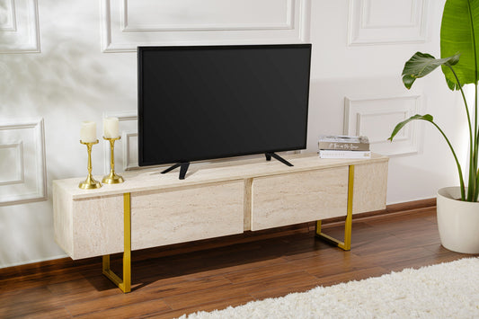 Έπιπλο Τηλεόρασης TV Βάση Σύνθεση Travertine Χρυσό | 241NRD1308