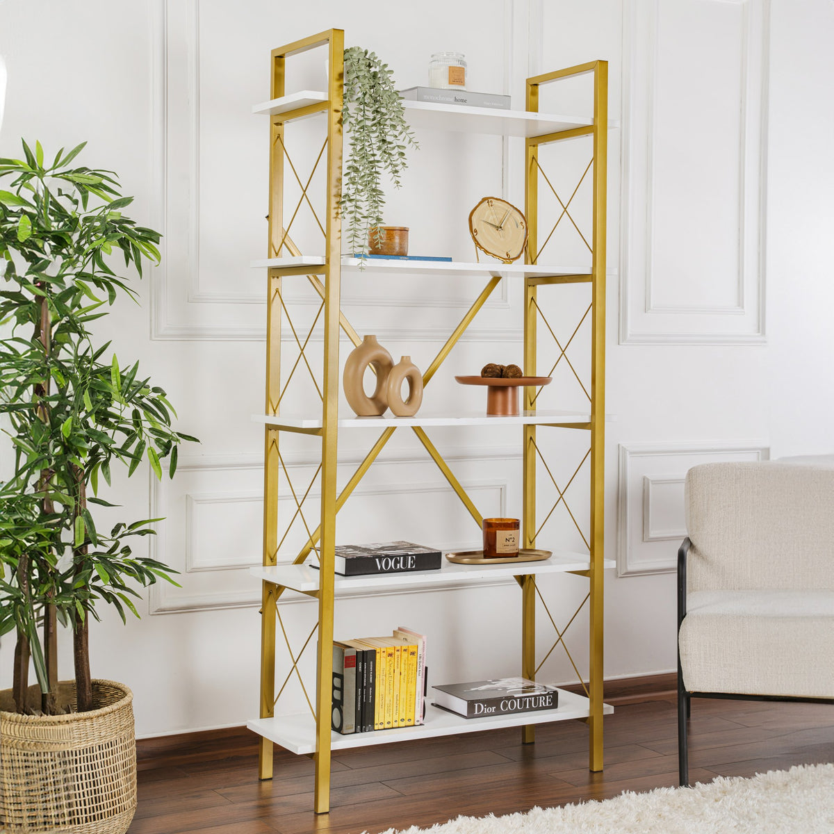 Βιβλιοθήκη 90 × 34 × 180 εκ. Λευκό Χρυσό GR241NRD1335