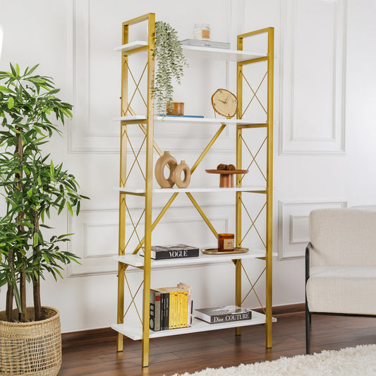 Βιβλιοθήκη 90 × 34 × 180 εκ. Λευκό Χρυσό GR241NRD1335
