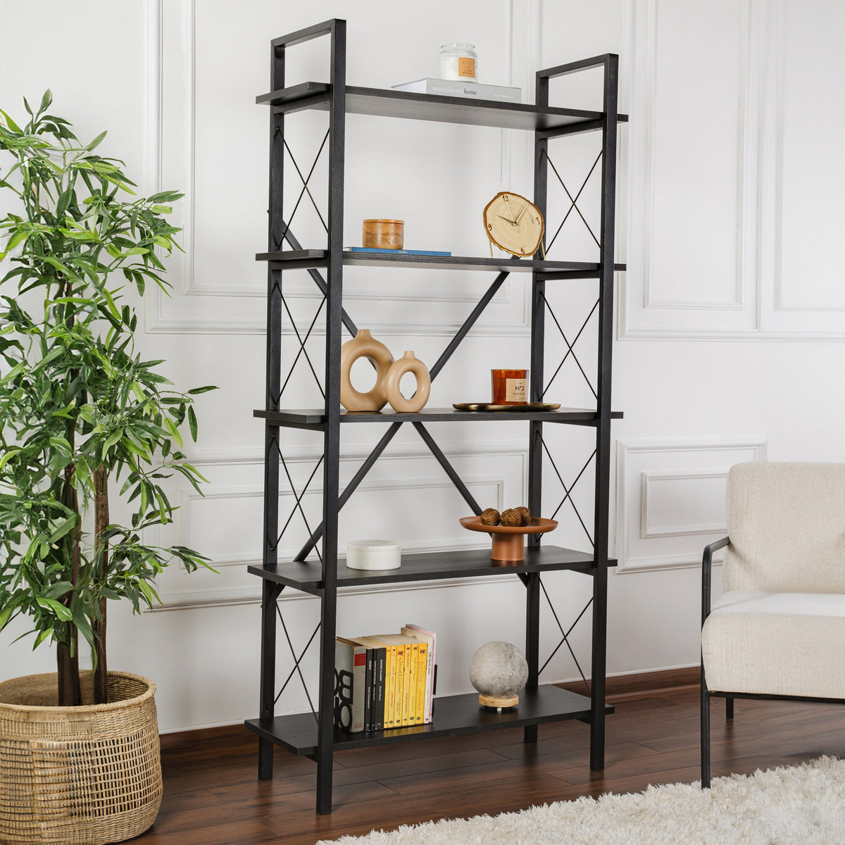 Βιβλιοθήκη 90 × 34 × 180 εκ. Wood Μαύρο Μαύρο GR241NRD1338