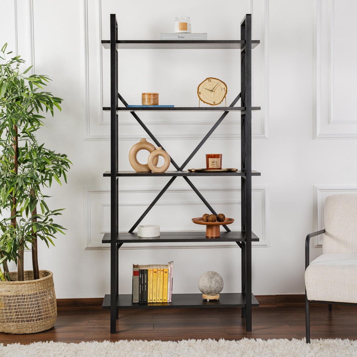 Βιβλιοθήκη 90 × 34 × 180 εκ. Wood Μαύρο Μαύρο GR241NRD1338
