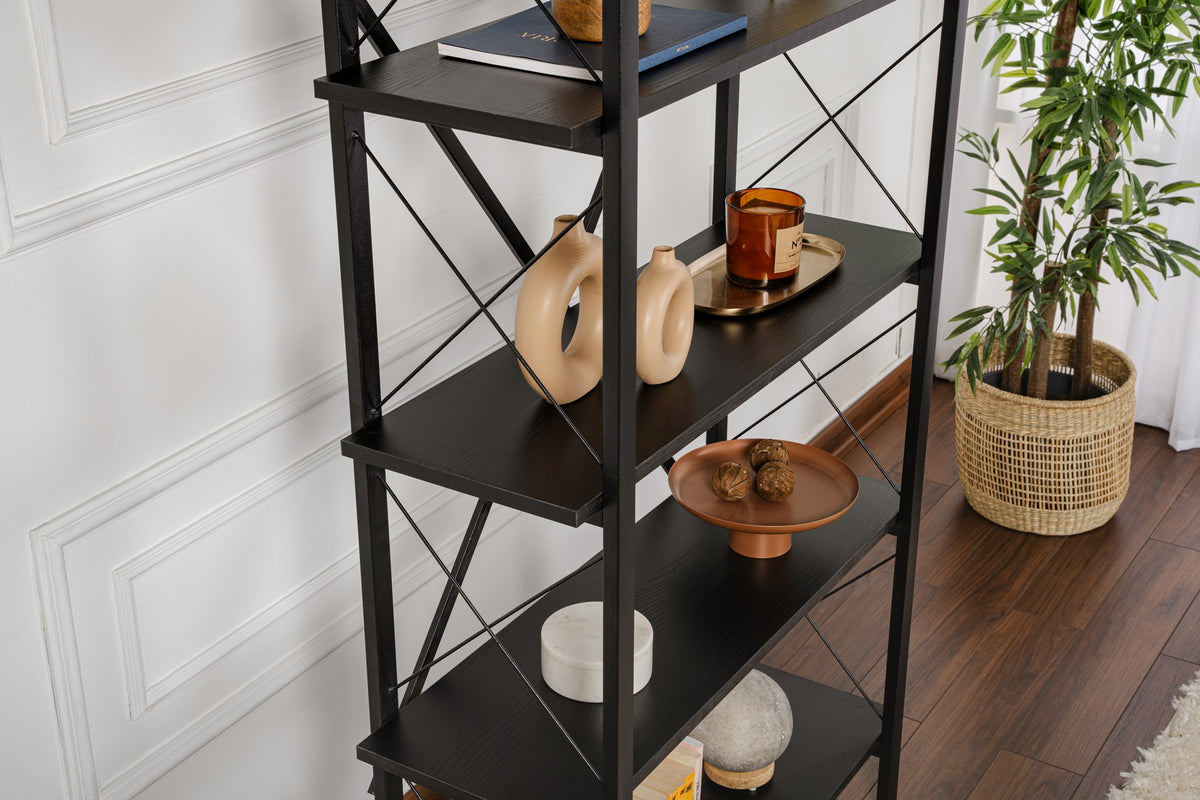 Βιβλιοθήκη 90 × 34 × 180 εκ. Wood Μαύρο Μαύρο GR241NRD1338