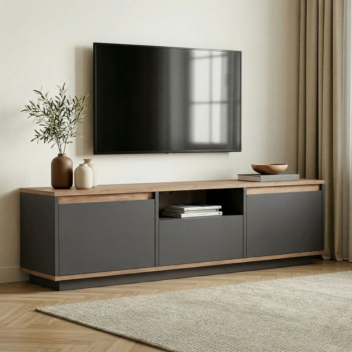 Έπιπλο Τηλεόρασης TV Βάση Σύνθεση Ανθρακί Atlantic Pine | 241NRD1352