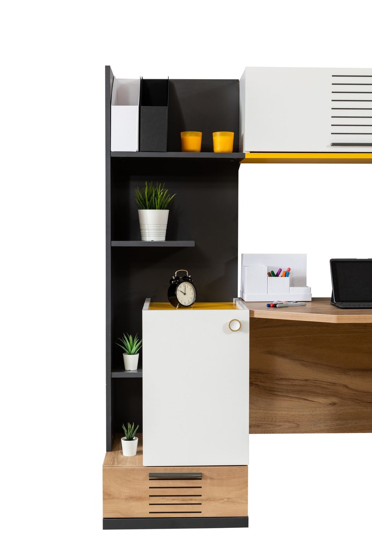 Γραφείο Υπολογιστή και Μελέτης 130x160x60 εκ. Λευκό Ανθρακί Yellow Καφέ | 249HRV1210