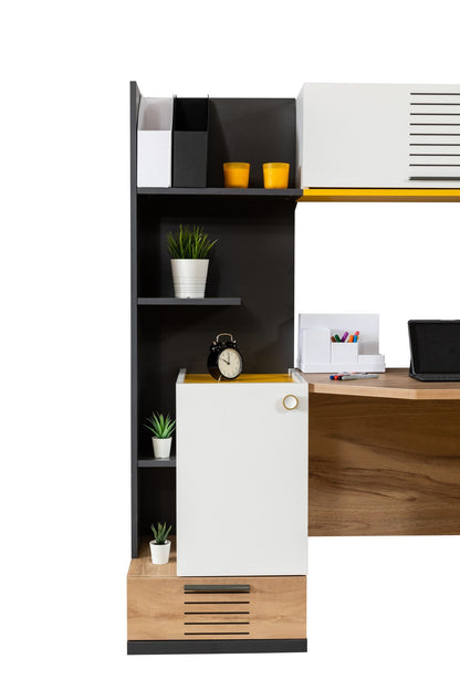 Γραφείο Υπολογιστή και Μελέτης 130x160x60 εκ. Λευκό Ανθρακί Yellow Καφέ | 249HRV1210