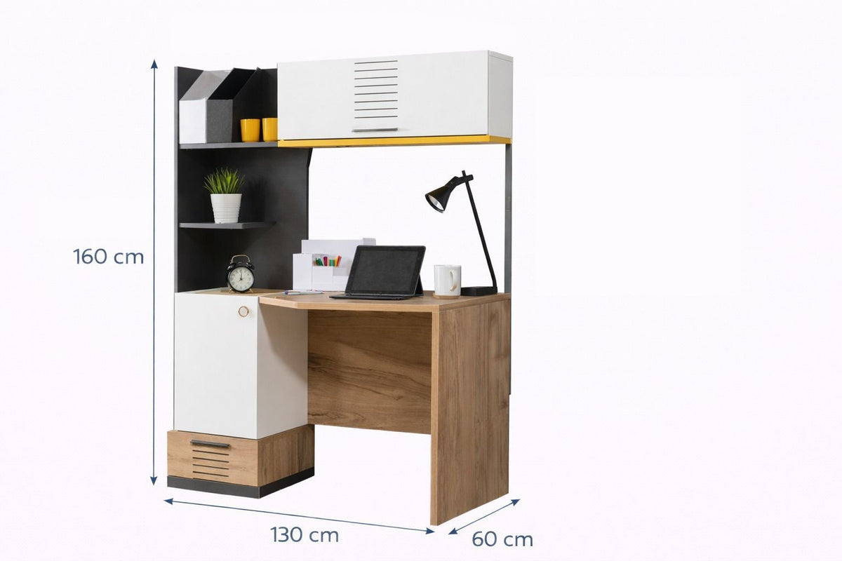 Γραφείο Υπολογιστή και Μελέτης 130x160x60 εκ. Λευκό Ανθρακί Yellow Καφέ | 249HRV1210