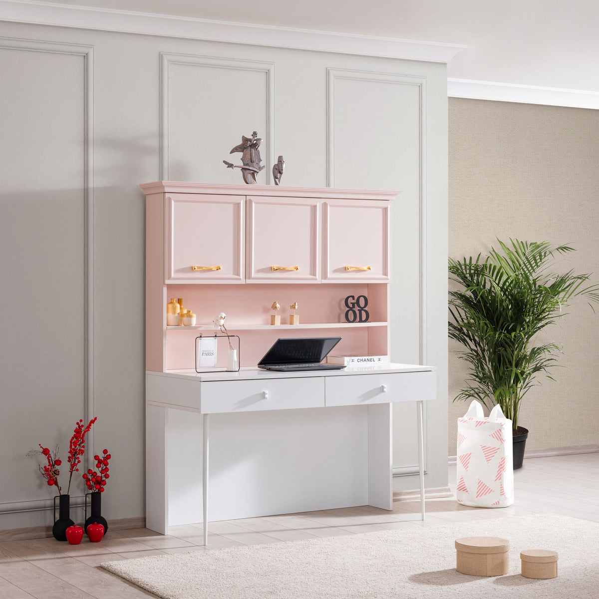 Γραφείο Υπολογιστή και Μελέτης 138x167x60 εκ. Pink Λευκό | 249HRV1211