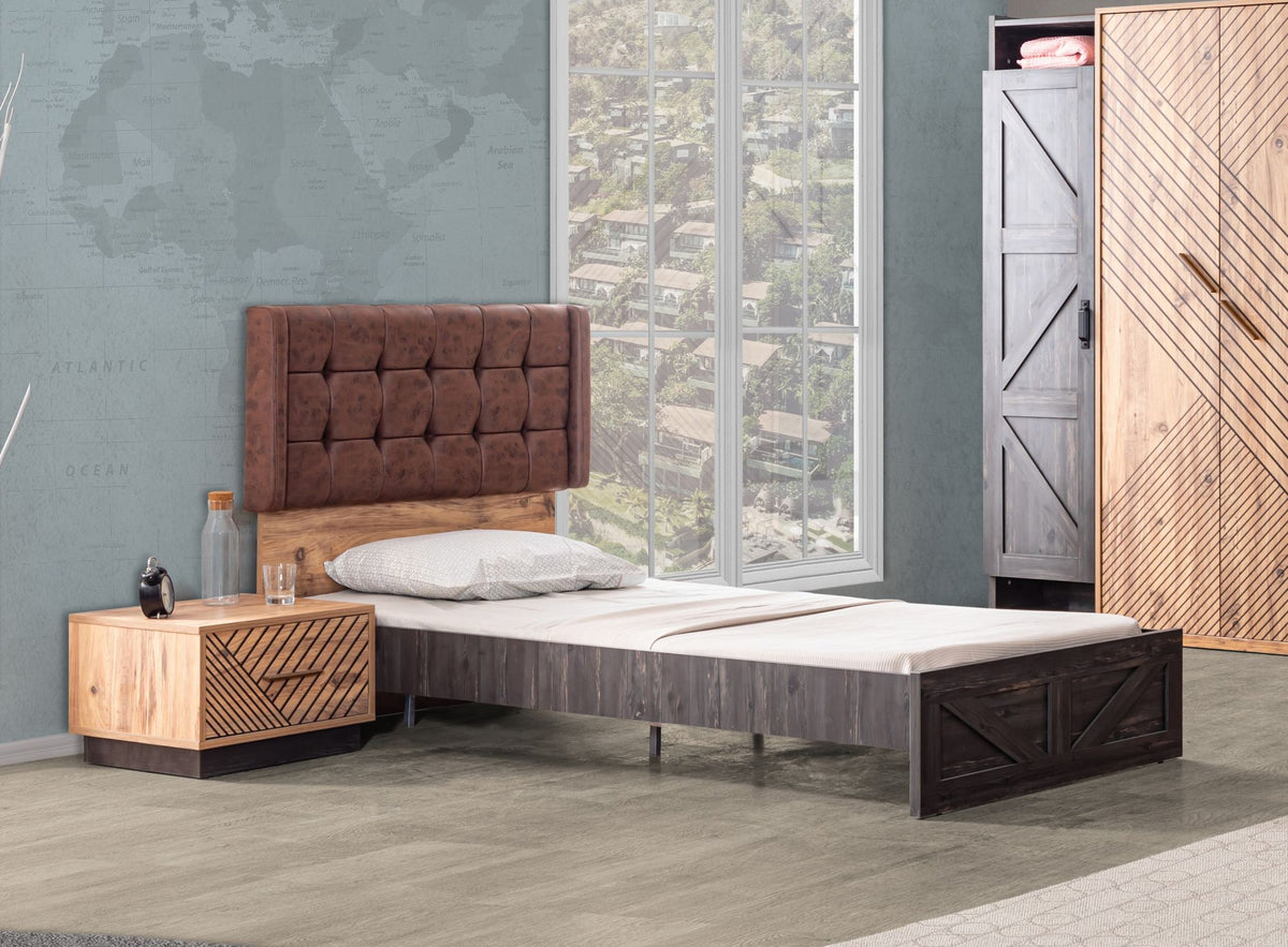 Μονό Κρεβάτι 100x200 cm σε Ανθρακί & Καφέ Χρώμα με Μοντέρνο Σχεδιασμό και Ανθεκτική Κατασκευή | 249HRV1603