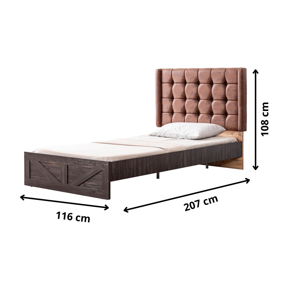 Μονό Κρεβάτι 100x200 cm σε Ανθρακί & Καφέ Χρώμα με Μοντέρνο Σχεδιασμό και Ανθεκτική Κατασκευή | 249HRV1603