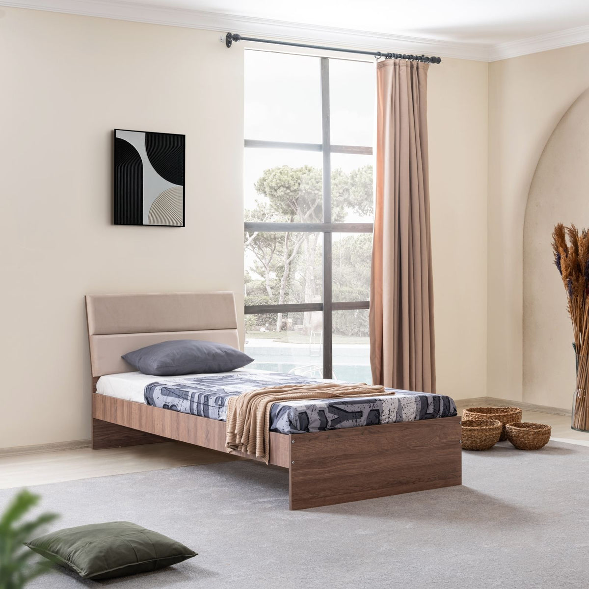 Μονό Κρεβάτι “Nordic Comfort” 100x200 cm σε Λευκό & Καφέ Χρώμα με Μοντέρνο Σχεδιασμό | 249HRV1609