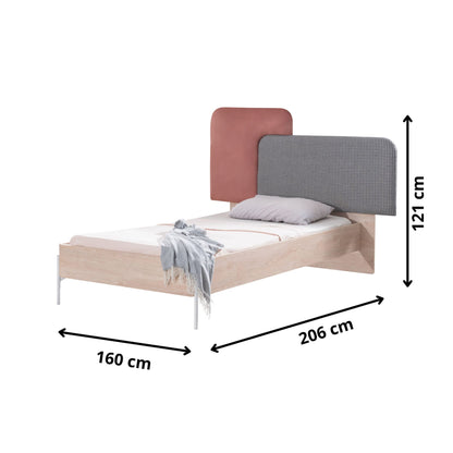 Μονό Κρεβάτι 100x200 cm σε Καφέ & Ροζ Χρώμα με Μεταλλικά Πόδια και Μοντέρνο Σχεδιασμό | 249HRV1610