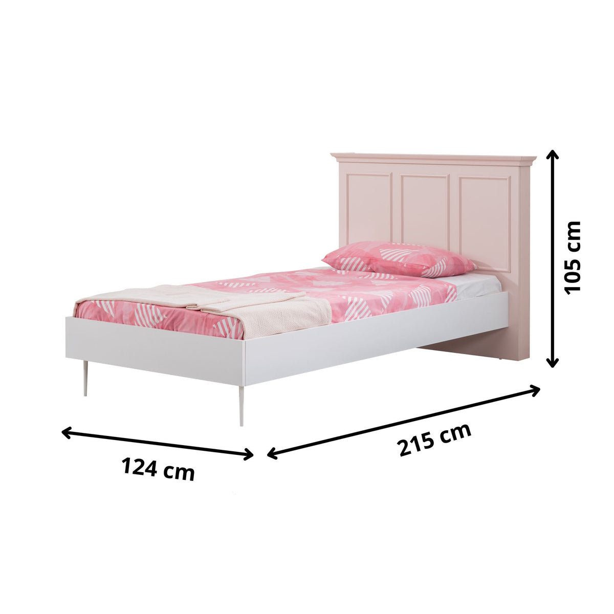 Μονό Κρεβάτι 100x200 cm σε Ροζ & Λευκό Χρώμα με MDF Κεφαλάρι και Μεταλλικά Πόδια | 249HRV1612