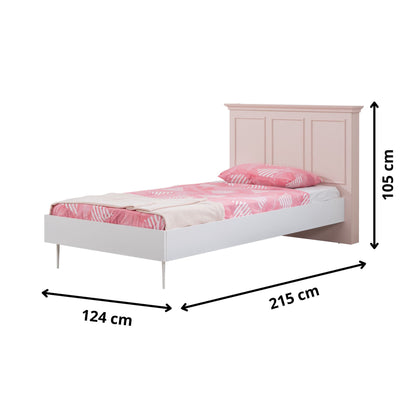 Μονό Κρεβάτι 100x200 cm σε Ροζ & Λευκό Χρώμα με MDF Κεφαλάρι και Μεταλλικά Πόδια | 249HRV1612
