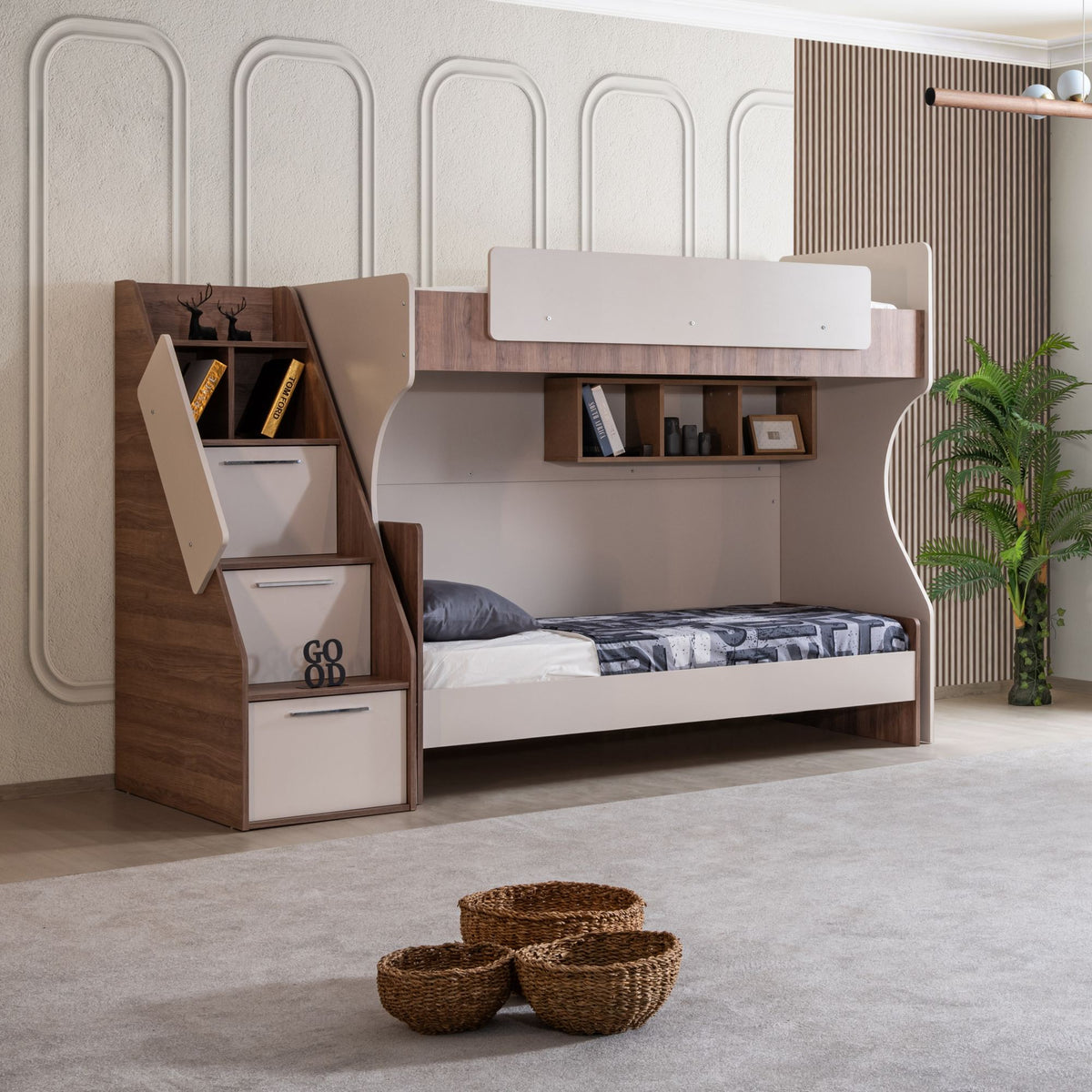 Κουκέτα Κρεβάτι 260x185x106 cm σε Κρεμ & Καφέ Χρώμα με Μοντέρνο Σχεδιασμό |GR249HRV1618