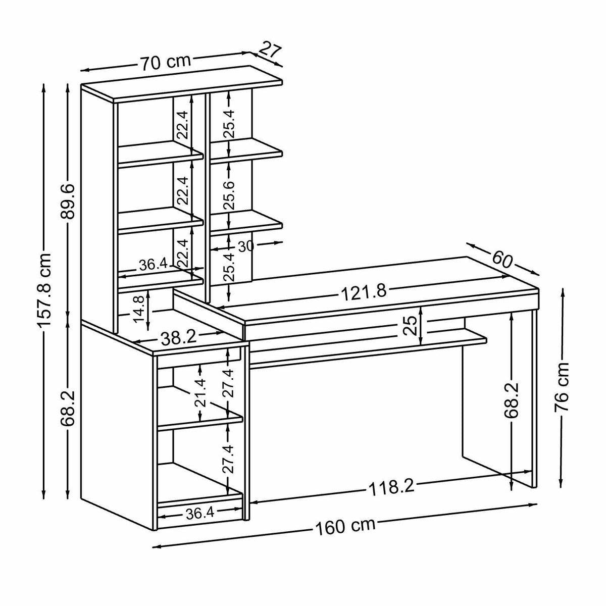 Γραφείο Υπολογιστή και Μελέτης Λευκό 160x157.8x60 εκ 283VLN1137