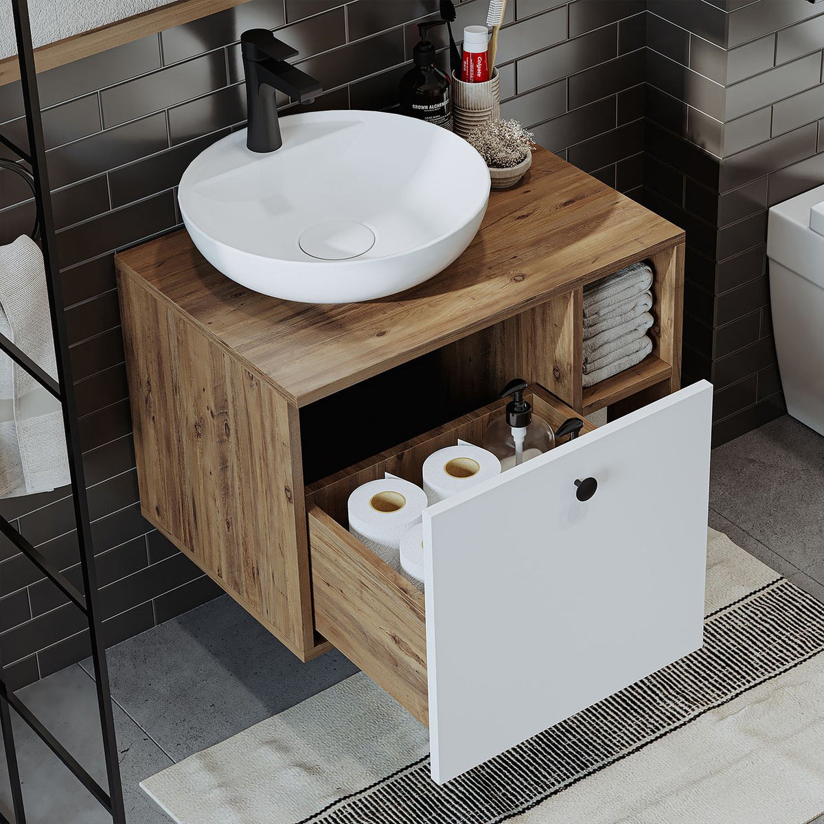 Σετ Επίπλου Μπάνιου με Νιπτήρα & Καθρέφτη (2 Τεμάχια) σε χρώμα Πεύκο Atlantic / Λευκό, 283VLN1269.