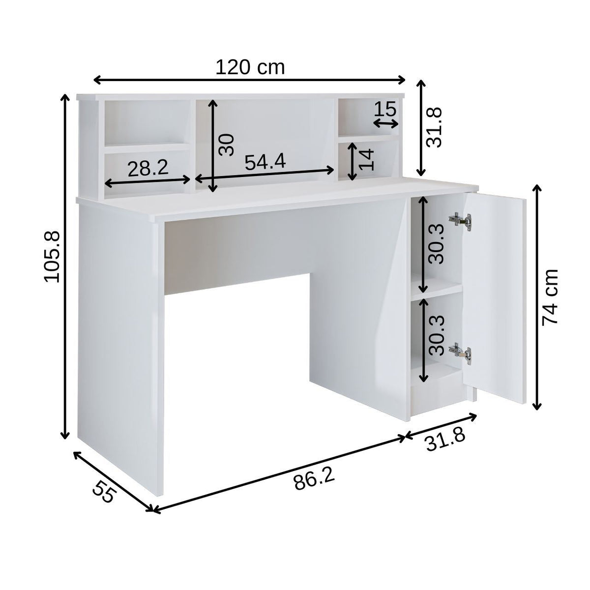 Γραφείο Υπολογιστή και Μελέτης Λευκό 120x105.8x55 εκ 283VLN1318