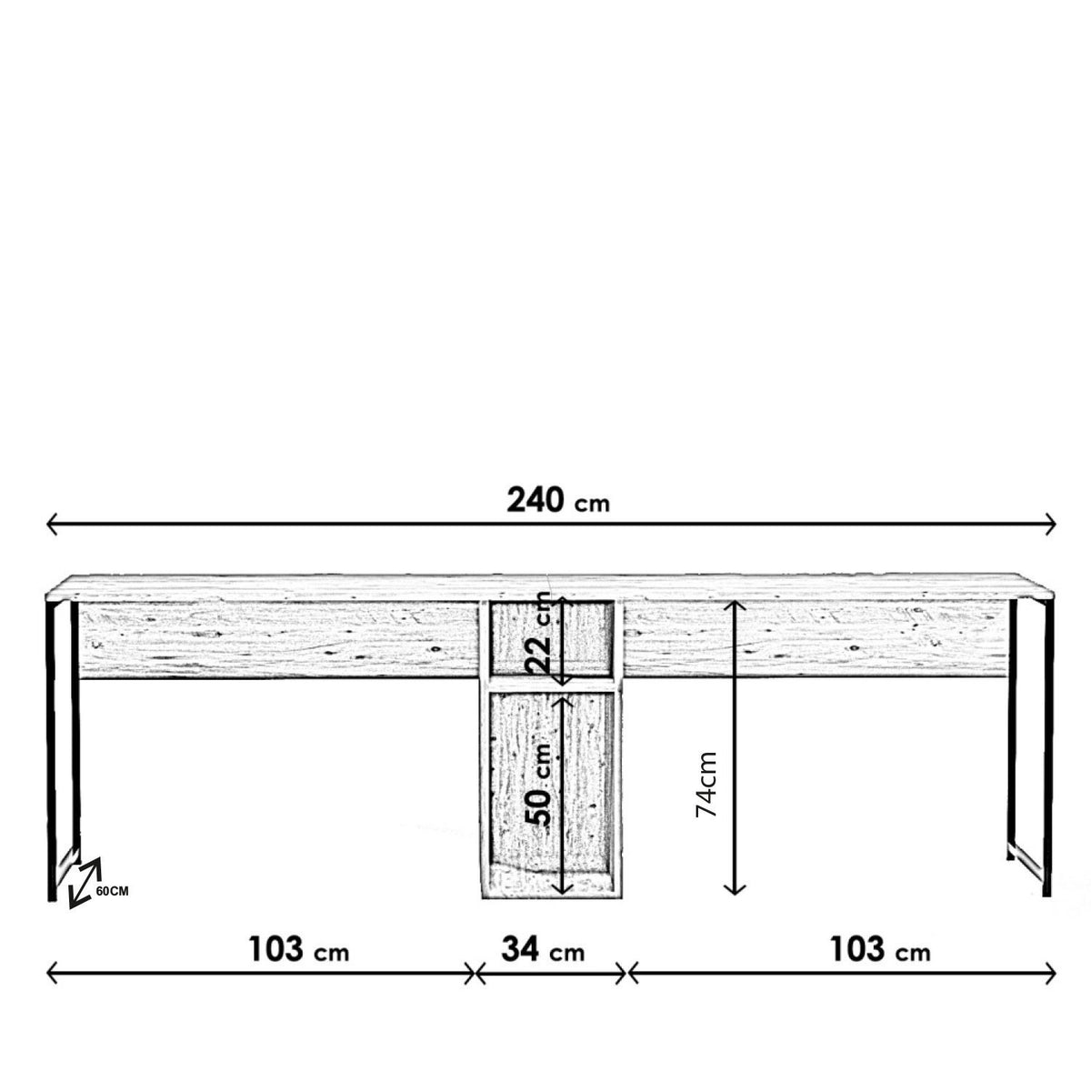 Γραφείο Υπολογιστή και Μελέτης 240x74x60 εκ. Πεύκο Atlantic Μαύρο | 285LCV1117