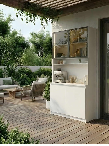 Ντουλάπι Καφέ MDF με Βιτρίνα, Φωτισμό LED & Πόρτες Soft Close 120×40×201 εκ. – Λευκό 285VST1148